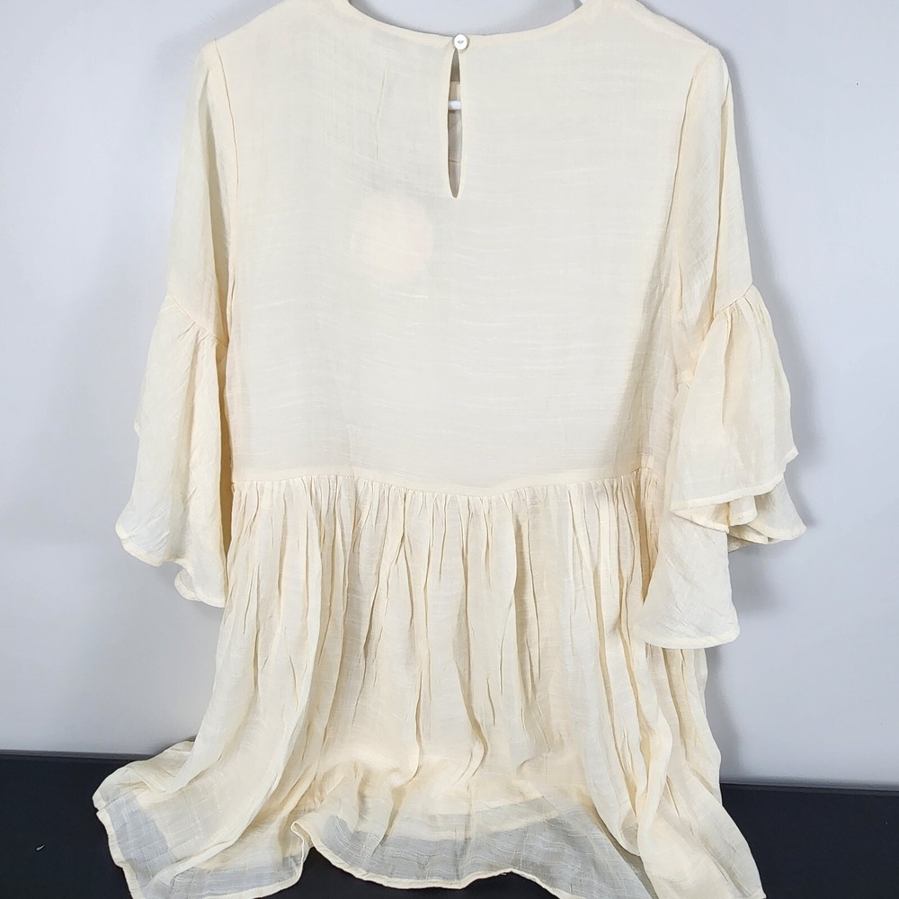 Umgee Boho Floral Embroidered Ruffle Sleeve Ivory Mini Dress Size Small - Picture 5 of 11